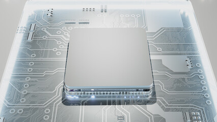 Abstract white circuit board. Space on processor or cpu Can be used text input or banner related to innovation and industry technology. 3D Render.