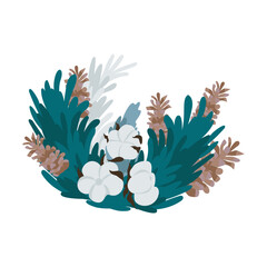 Winter bouquet botanical arrangement isolated on white background.