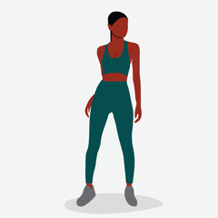 Black Woman in gym wear line art style vector abstract
