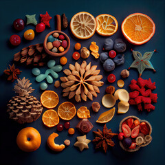 Christmas Cookies, Ornaments Knolling Photography, Colorful, Ai Art