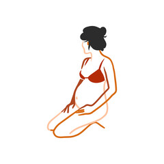 Hand drawn vector abstract graphic contemporary line art, aesthetic fashion illustration with bohemian, beautiful modern female pregnancy in simple style,for branding. Pregnant woman design concept.