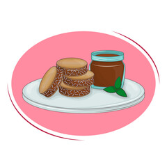 Argentina's dessert is Alfajores. Traditional cuisine. Latin American pastries - round cookies. Vector illustration. Cartoon.