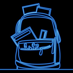 Continuous line drawing School backpack icon neon glow vector illustration concept