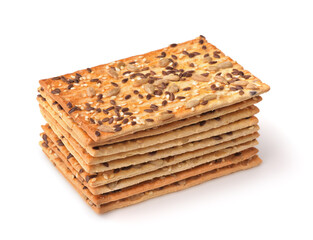Stack of whole grain crispbread with various seeds