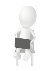 3d character using laptop while sitting on a chair