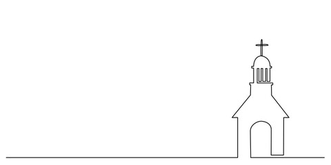 Decoration continuous line hand drawing church for wedding photo book, invitations. Vector stock illustration minimalism design isolated on white background. Editable stroke single line. 