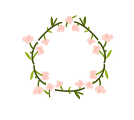 Hand drawn vector abstract graphic illustration with clipart illustration of ornament leaves frame with flowers, chamomile and leaves in simple style for branding isolated.Modern magic nature design.