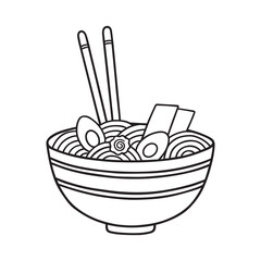 Ramen doodle. Asian traditional food in sketch style. Japanese cuisine. Hand drawn vector illustration isolated on white background