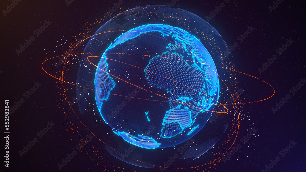 Poster worldwide network connection. global blue background of planet earth. big data. high-tech user inter