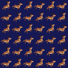 Reindeer christmas seamless pattern on blue background for Christmas wallpaper, wrapping paper, greeting card etc