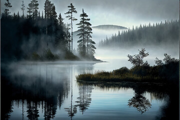fog on the lake. Designed using Generative AI.