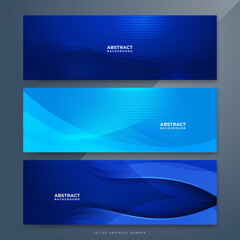 Fototapeta premium Modern blue gradient abstract vector long wide banner background. Design for poster, template on web, backdrop, banner, brochure, website, flyer, landing page, presentation, and webinar