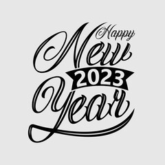 Happy New Year 2023 handwritten lettering typography line design gold white blue year 2023 background