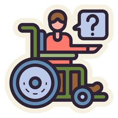 disabled person in wheelchair asking question sticker