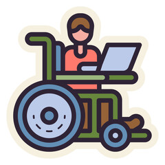 disabled person in wheelchair working on laptop sticker