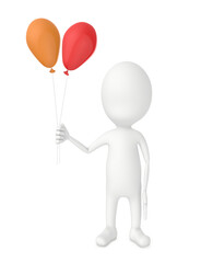 3d character , holding balloons in white isolated background