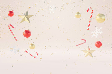 3d rendering christmas and new year background with ball,star,candy and snowflake - 552988814