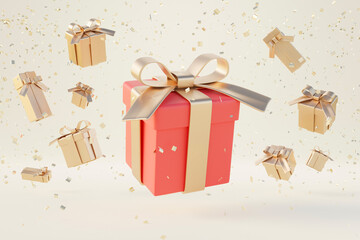 3d rendering christmas and new year background with red and gold gift box - 552988843
