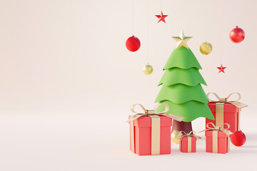 3d rendering christmas and new year background with gift box,tree,ball - 552988861