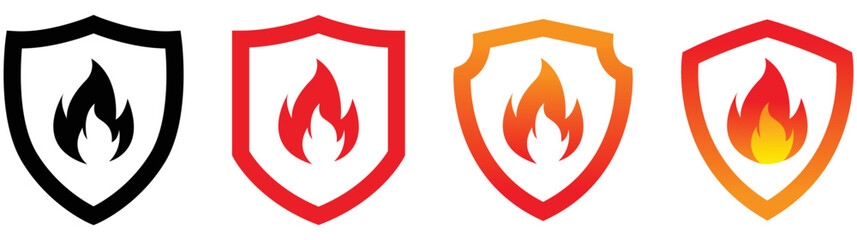 fire shield icon set. style sign symbol, vector illustration © Vriezel