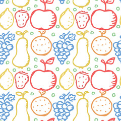 Seamless fruit pattern. doodle background with fruit icons. Fruit background