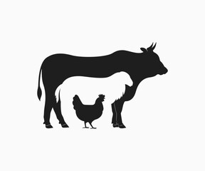 Cow Lamb Chicken stencil icon vector. Farm animals stencil. Stacked Bull Lamb Chicken stencil.