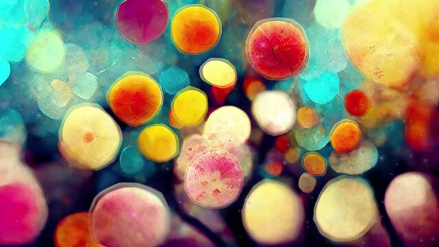 Seamless loop abstract watercolor background with colorful  moving circles
