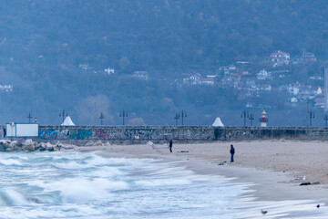 Winter Sea View at Sunrise Light