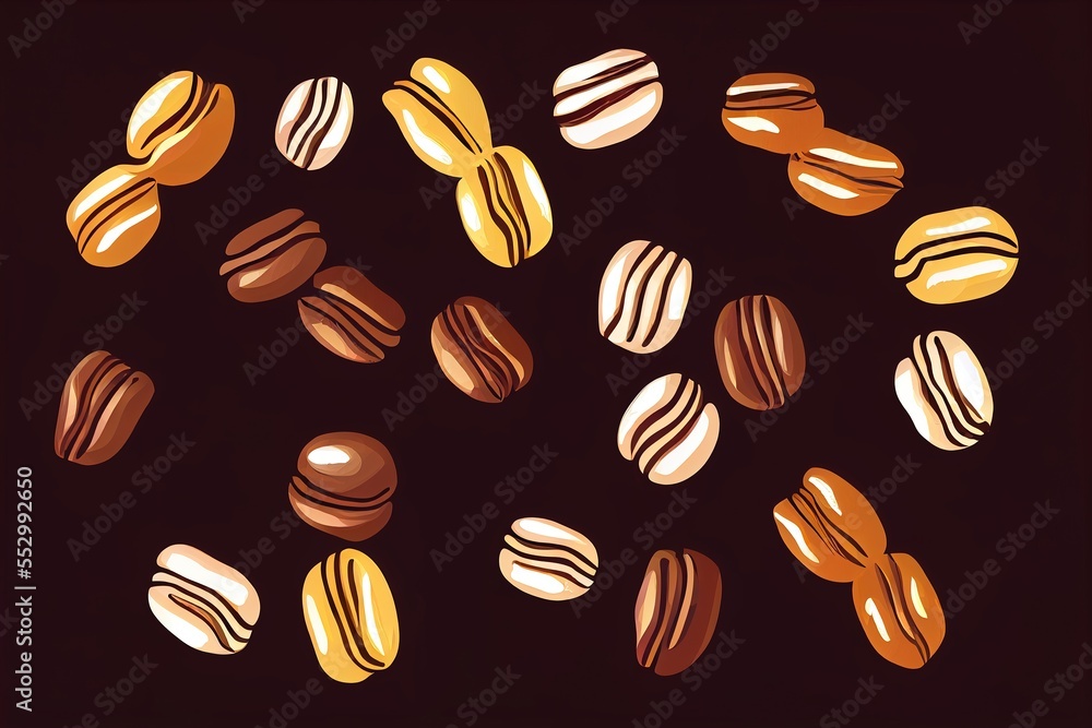 Poster a bunch of different types of nuts on a black background with a brown border around them and a brown