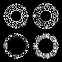Set of decorative frames Elegant vector element for design in Eastern style, place for text. Floral black and white borders. Lace illustration for invitations and greeting cards.