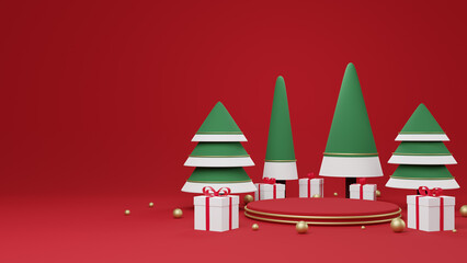 Obraz premium Merry Christmas and happy new year , podium studio for product with copy space , product stand , 3D rendering