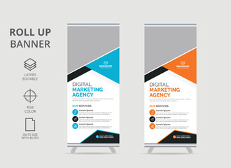 Roll Up Banner, Blurred Orange Pink roll-up business brochure flyer banner design vertical template, cover presentation background, modern publication x-banner and flag-banner, 