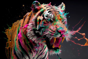 Fototapeta na wymiar Tiger in paint splash vibrant colorful