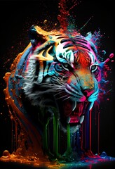 Tiger in paint splash vibrant colorful
