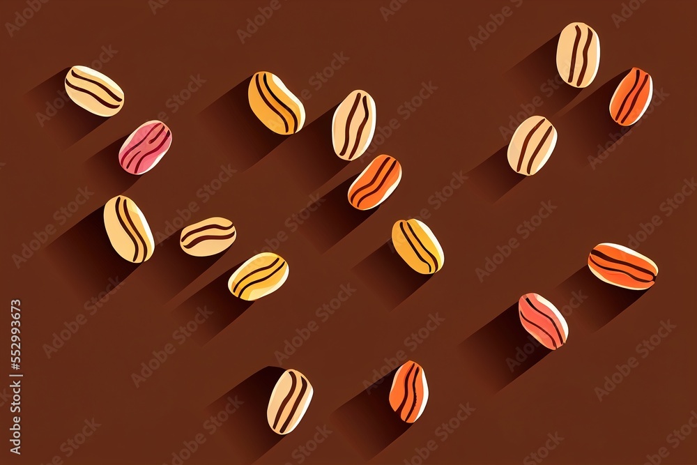 Poster a group of different colored eggs on a brown background with shadows on the ground and a long shadow