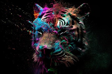 Tiger in paint splash vibrant colorful