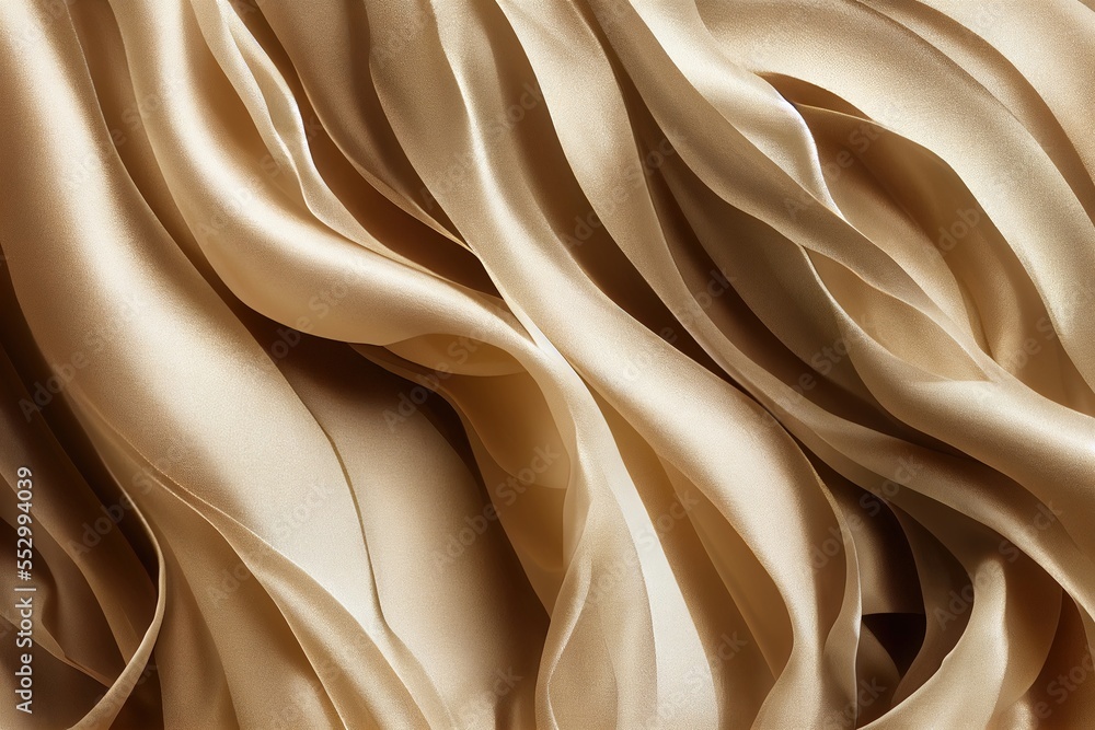 Poster a close up of a beige fabric with wavy folds on it's surface. generative ai