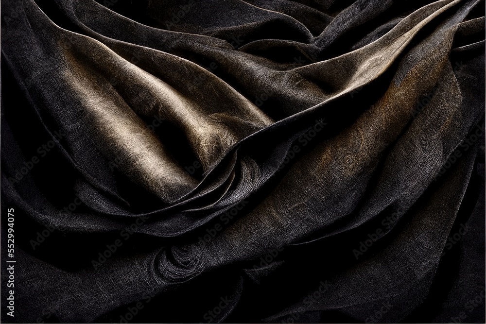 Poster a black cloth with a gold stripe on it's side and a black background with a white stripe on the bott