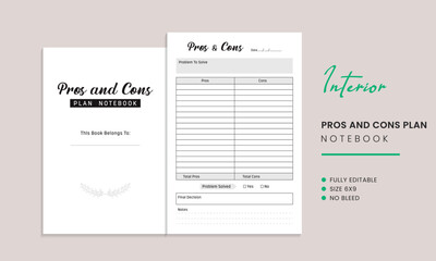 Pros and Cons plan Notebook Kdp Interior Template