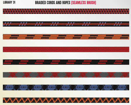 BRAIDED KNITTED WOVEN PATTERN CORD, ROPE, CABLE SEAMLESS BRUSH IN EDITABLE VECTOR