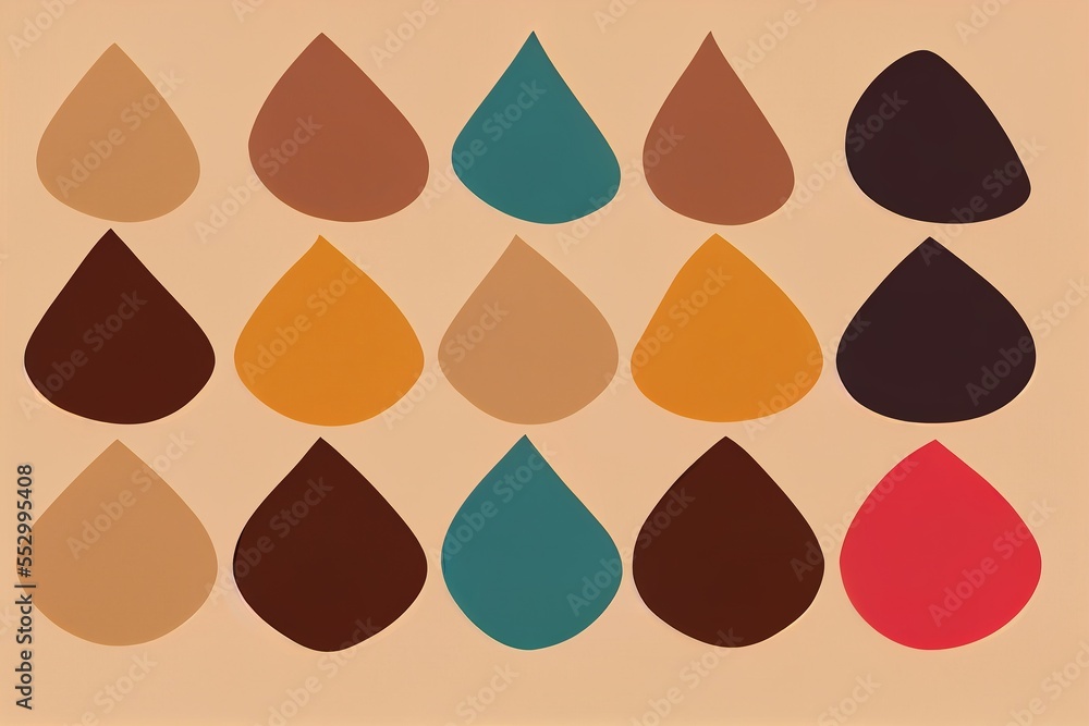 Poster a group of different colored drops on a beige background with a light brown background and a light b