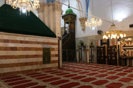 Hebron, Palestine, 21 April 2022: Prayer room of Abraham Mosque and tomb of Isaac