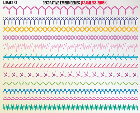 DECORATIVE EMBROIDERY STITCHES SEAMLESS BRUSH IN EDITABLE VECTOR FILE