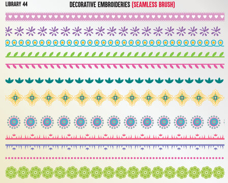 DECORATIVE EMBROIDERY STITCHES SEAMLESS BRUSH IN EDITABLE VECTOR FILE