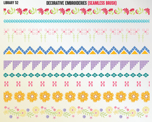 DECORATIVE EMBROIDERY STITCHES SEAMLESS BRUSH IN EDITABLE VECTOR FILE