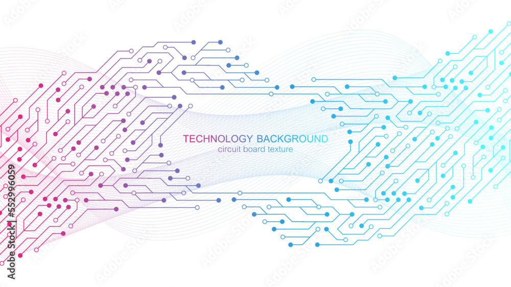 Aufkleber Quantum computing concept. Motherboard computer generated abstract background. Deep learning artificial intelligence. Big data algorithms visualization. Vector illustration