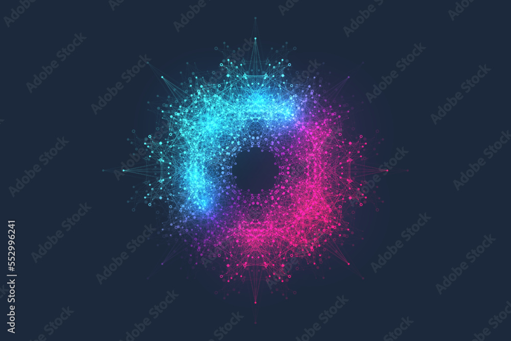 Leinwandbilder Quantum computing concept. Deep learning artificial intelligence. Big data algorithms visualization for business, science presentations, posters, covers, vector illustration.