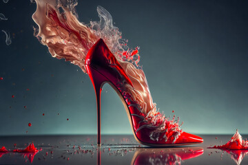  Red High Heel. Image created with Generative AI technology. - obrazy, fototapety, plakaty