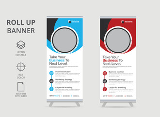 Roll-up banner design with hexagon shapes artwork hexagon patterns and images. 