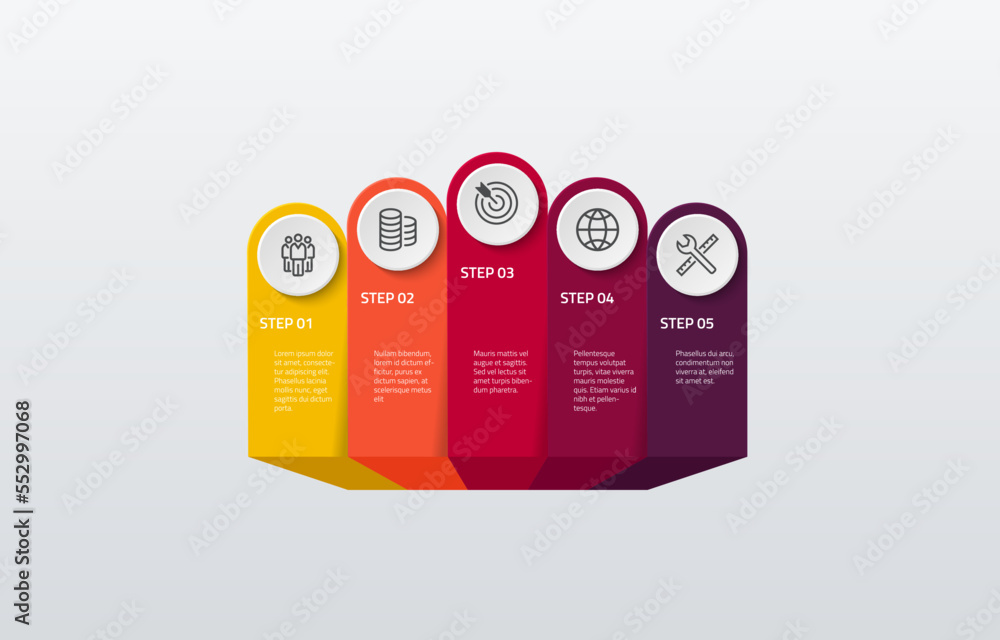 Poster vector modern infographic data design template. vector illustration with 5 steps and icons. can be u